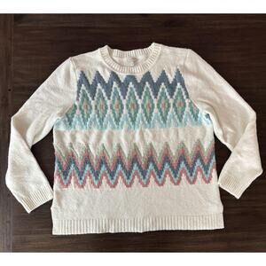 Talbots Multicolor Chevron Crew Neck Sweater